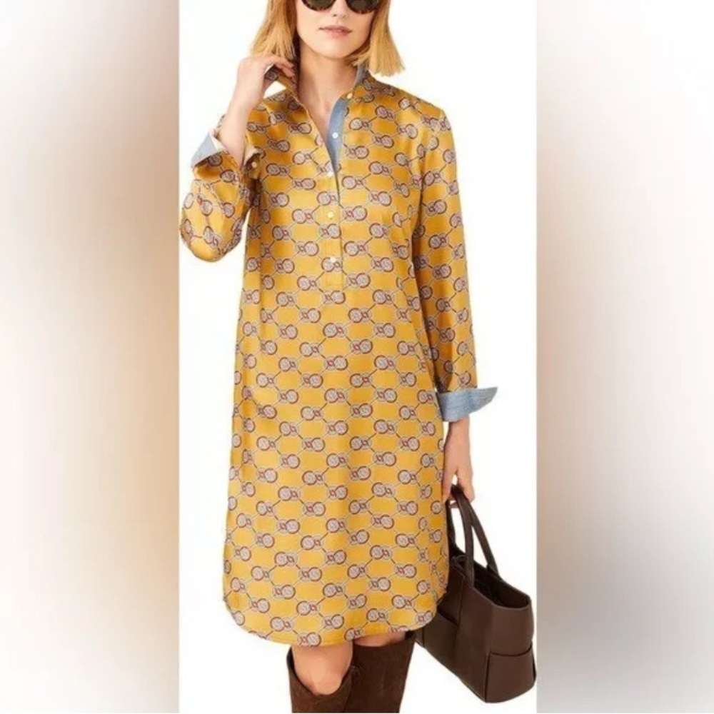 J. McLaughlin Amara Shirt Dress in Golden Ochre Heraldic Knot Print Old Money M